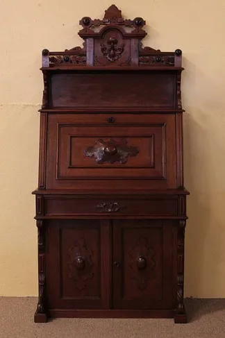 Victorian Renaissance Walnut Secretary Desk, 1860