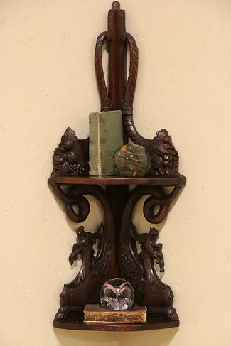 Victorian 1870 Antique Corner Shelf, Carved Griffins