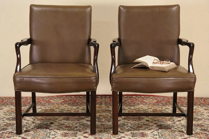 Pair of Vintage Kittinger Leather Mahogany Chairs