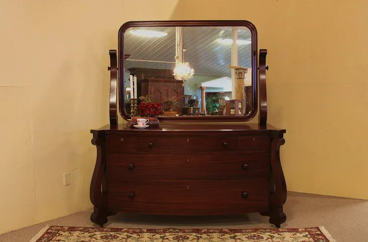 Empire Antique Chest or Dresser, Mirror