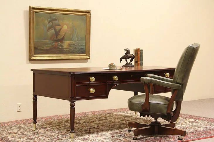 Kittinger Mahogany Writing Desk, Tooled Leather Top