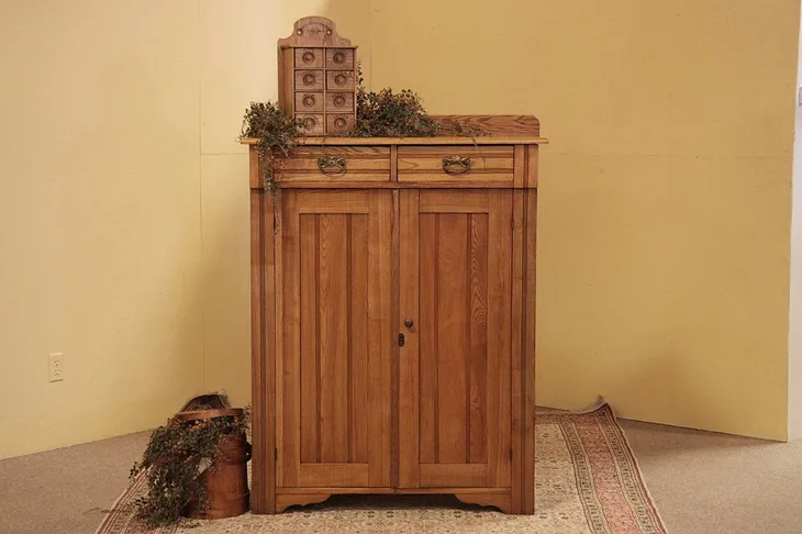 Victorian Eastlake Oak Jelly Cupboard, circa 1890 (1)