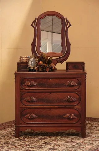 Victorian Dresser, Mirror & Carved Pulls