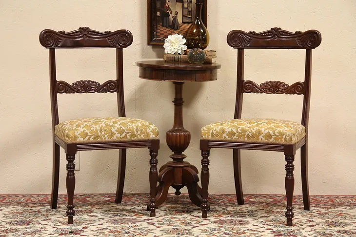 Pair Carved Mahogany Antique 1900 Italian Chairs