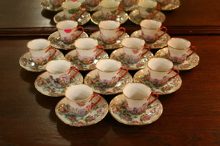 Set 12 Italian Capodimonte Demitasse Cups & Saucers