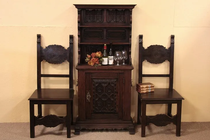 Pair of Carved Renaissance Hall Chairs