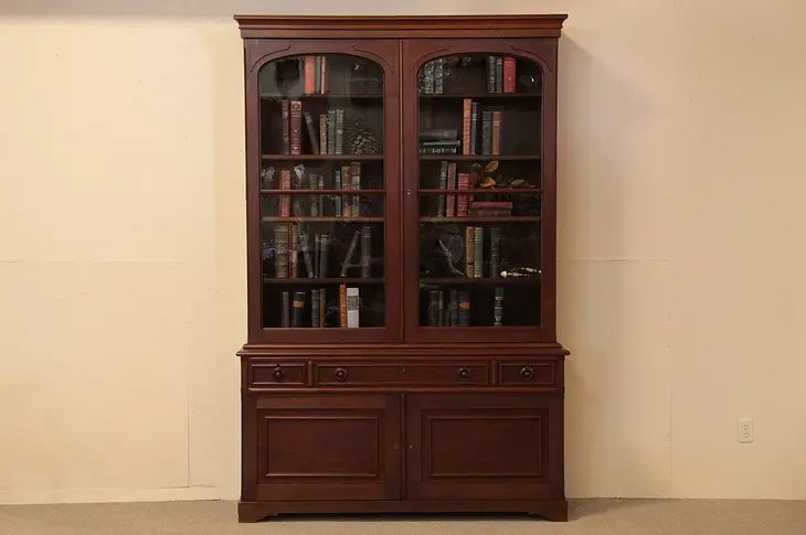 Victorian 1860's Walnut Bookcase, Pull out Desk