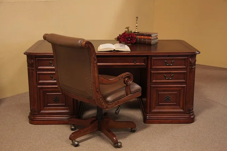 Carved Cherry Executive Desk and Chair