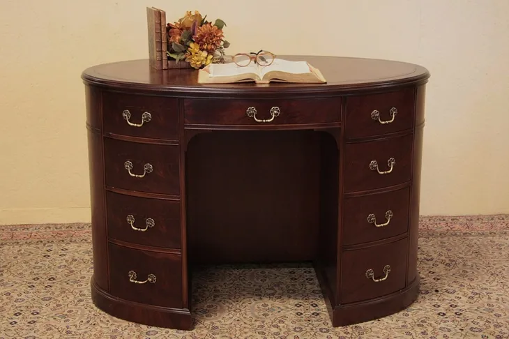 Oval Leather Top Mahogany Desk