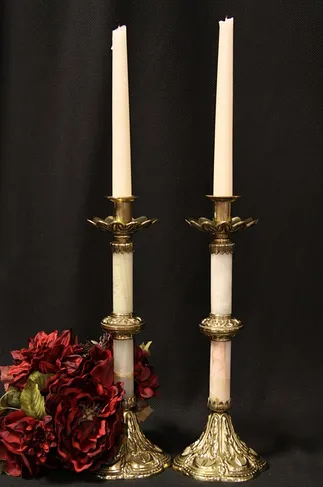 Pair of Antique Brass & Onyx Candlesticks (1)