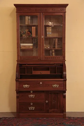 Victorian Eastlake Cylinder Secretary Desk