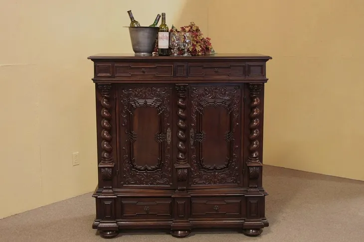 Swiss Carved Wine or Sideboard Cabinet