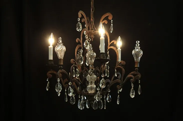 Bronze Chandelier, Crystal Prisms