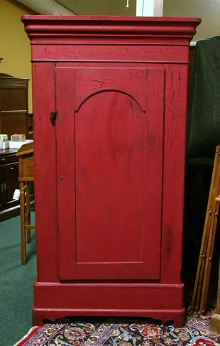 Pine 1840 Armoire, Red Crackle Finish