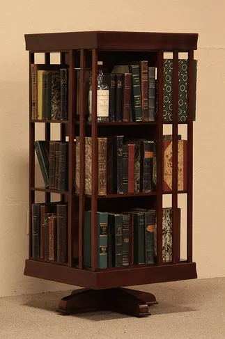 Spinning Chairside Mahogany Bookcase