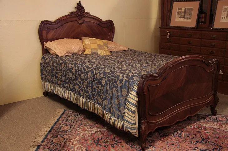 Carved French Walnut Queen Bed