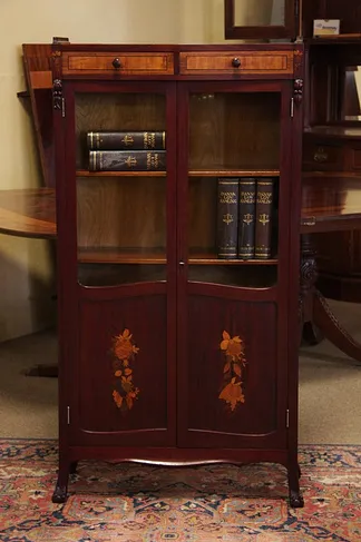 Art Nouveau Antique Bookcase or Curio Cabinet