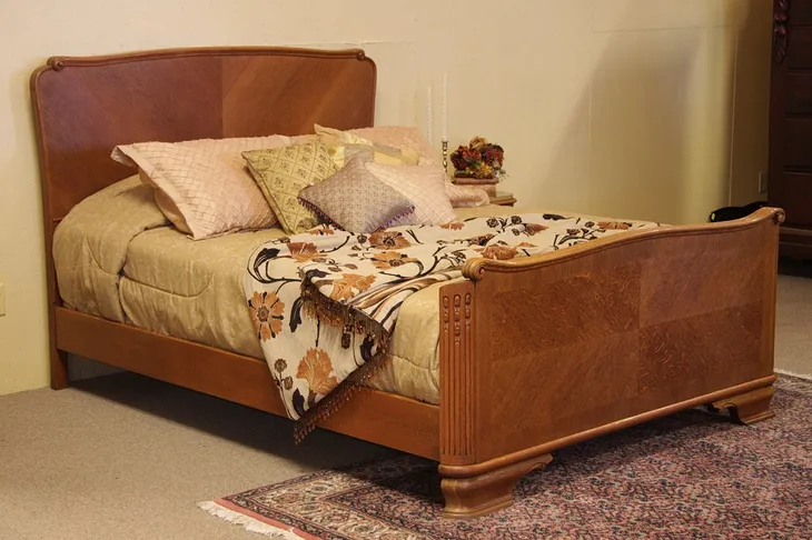 Art Deco Antique Oak Queen Size Bed