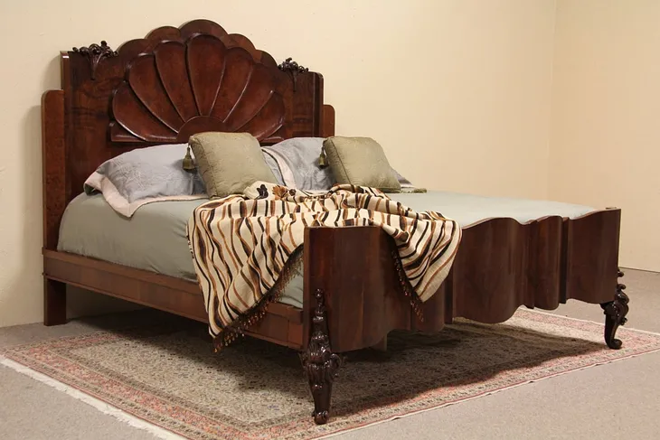 Art Deco Carved Antique King Size Bed