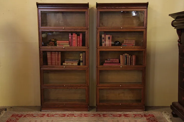 Pair of Antique Oak 5 Stack Lawyer's Bookcases