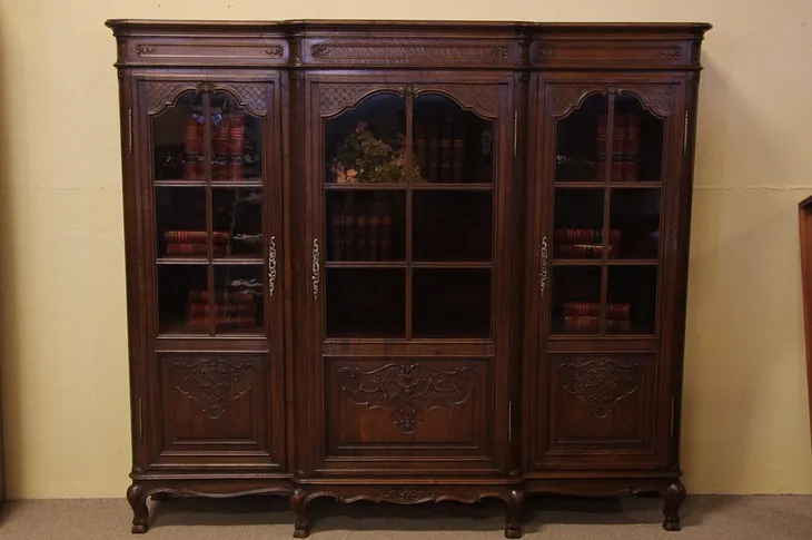 Country French Provincial Triple Oak Bookcase (1)