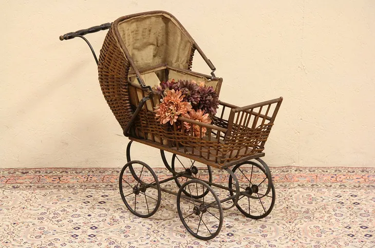 Child Size Wicker 1910 Antique Doll Buggy or Carriage