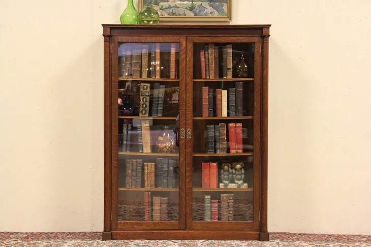 Oak 1900 Antique Bookcase, Glass Doors