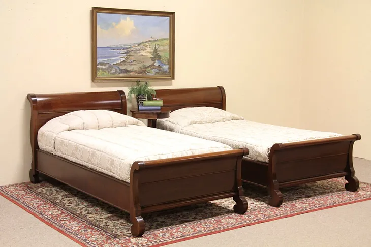 Pair of Antique Twin Mahogany Sleigh Beds