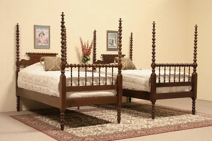 Pair Twin Antique 1850 Poster Beds