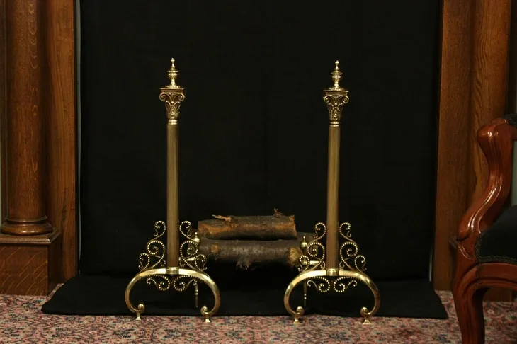 Classical Style Brass and Iron Andirons