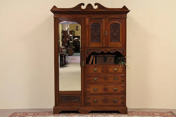 Carved Antique Armoire Wardrobe