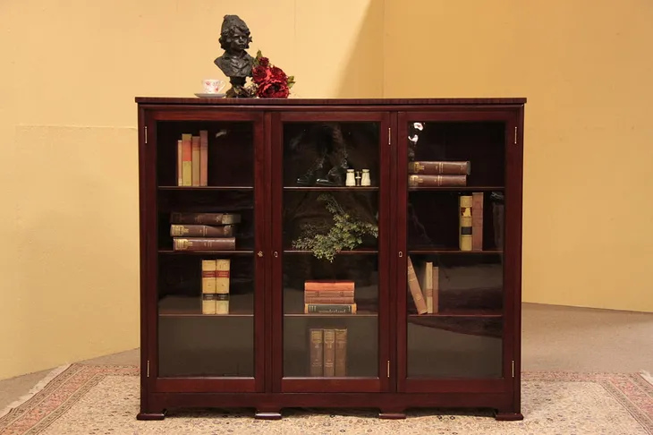 Triple Mahogany Antique Bookcase, Glass Doors