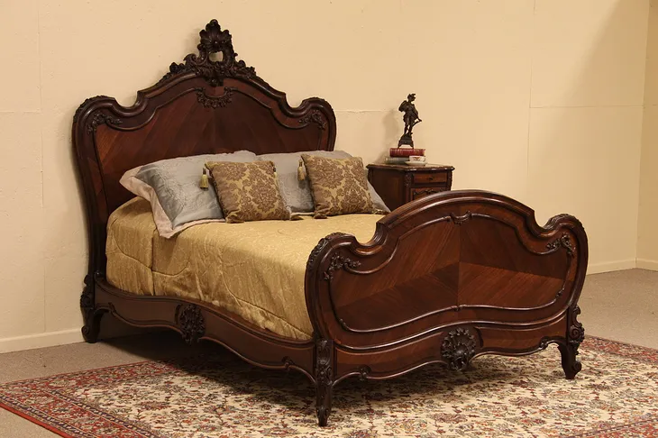 French Carved Rosewood Antique Bed