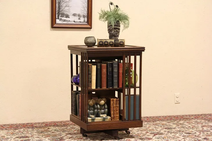 Chairside Spinning Bookcase, Quartersawn Oak