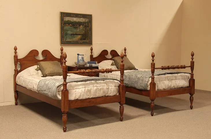 Pair Tiger Maple Twin Single Beds