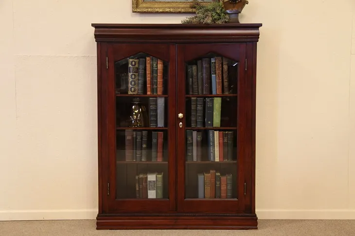 Mahogany Antique Bookcase, 2 Beveled Glass Doors