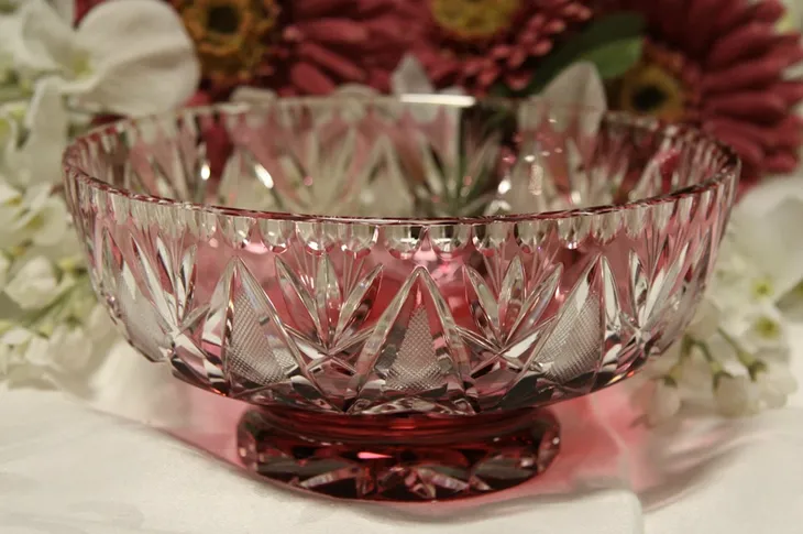 Cranberry Cut Crystal German Bowl