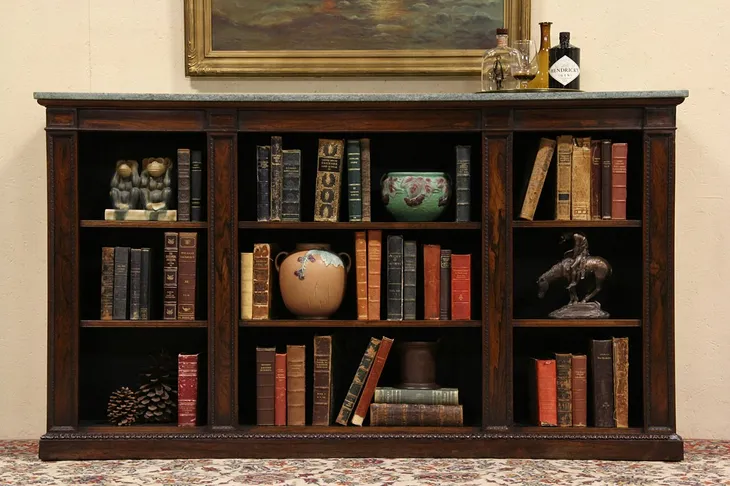 Rosewood 1900 Antique Bookcase, Marble Top