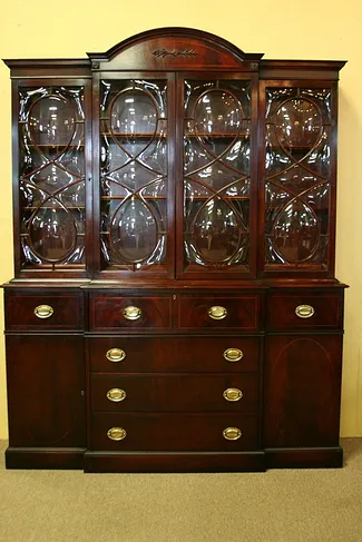 Breakfront China Cabinet or Bookcase Banded Mahogany (1)