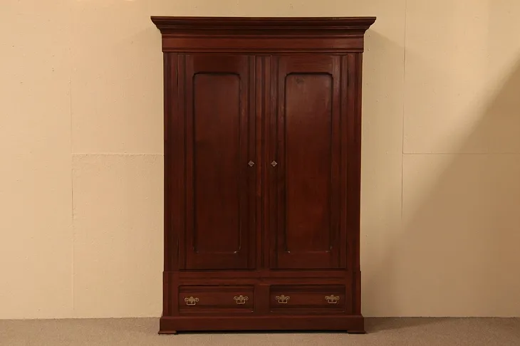 Eastlake Victorian 1885 Walnut Armoire or Wardrobe