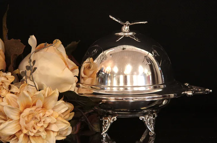 Butterfly Victorian Silver Butter Dome Server