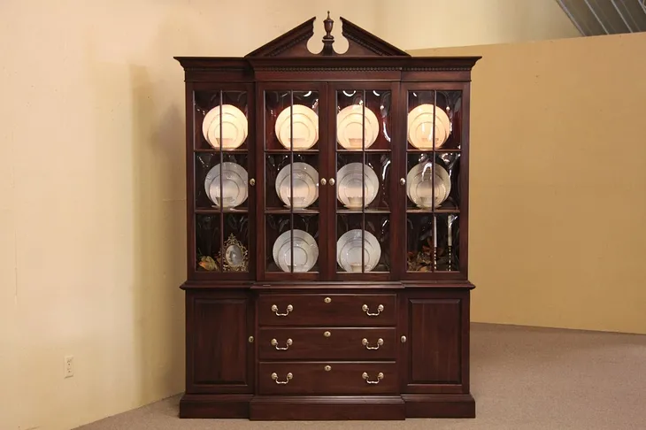 Cherry Ethan Allen Breakfront China Cabinet Bookcase (1)