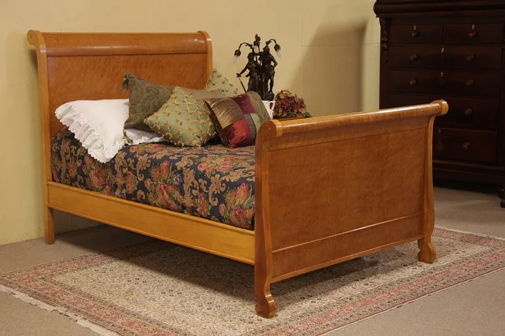 Birdseye Maple Antique Double Sleigh Bed