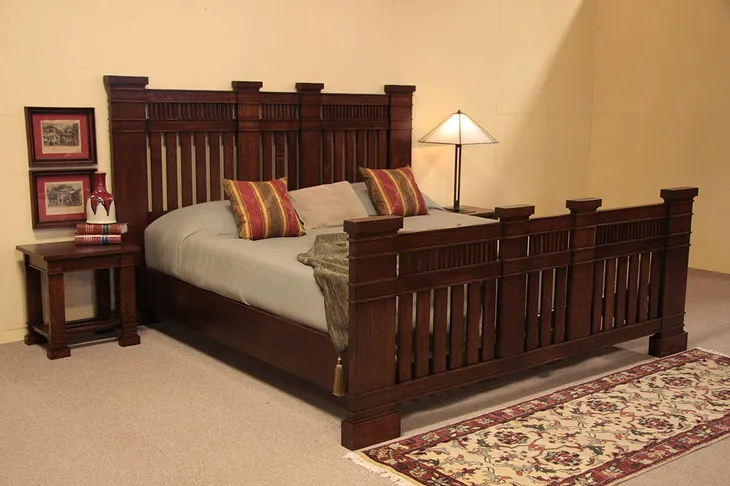 Arts & Crafts Mission Oak King Size Bed