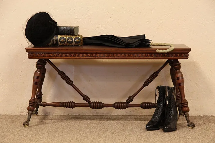 Victorian Bench or Coffee Table, Glass Ball Feet