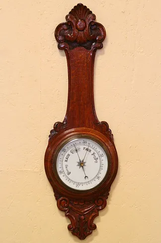 Victorian Carved Oak Antique Barometer