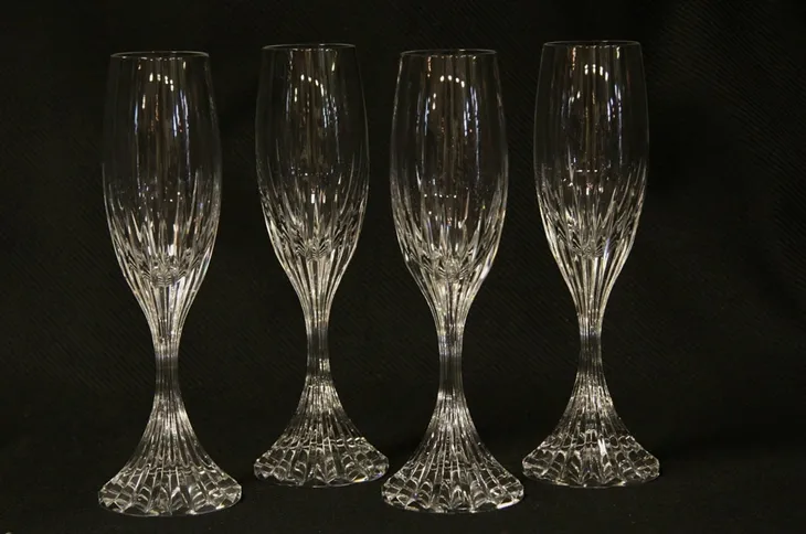 Set of 4 Baccarat Crystal Massena Champagne Flute Goblets