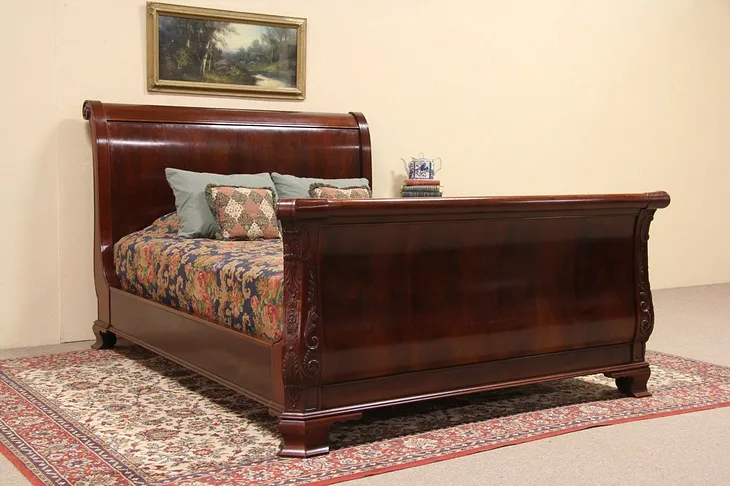 Vintage Mahogany Queen Size Sleigh Bed