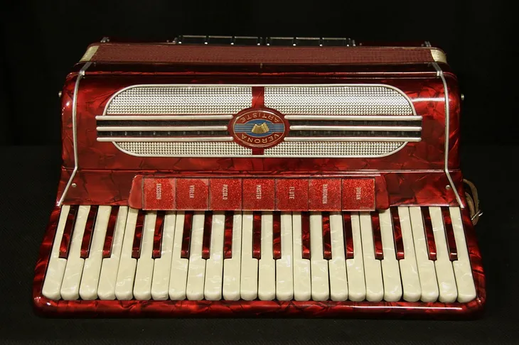 Verona Artiste Italian 1950's Vintage 120 Button Pearlized Accordion & Case (1)