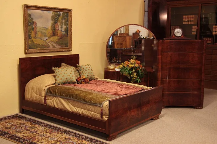 Art Deco or Moderne 1940 Burl Bedroom Set